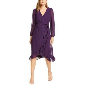 NEW Q&A Purple Ruffle Hem Midi Wrap Dress XS